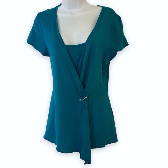 VTV Y2k Style & Co short sleeve style and co teal blue wrap shirt XL - Picture 1 of 8